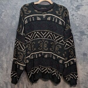 Vintage Sweater Graphix Mens XL Geometric Knit Crewneck Pullover 1990s Grandpa